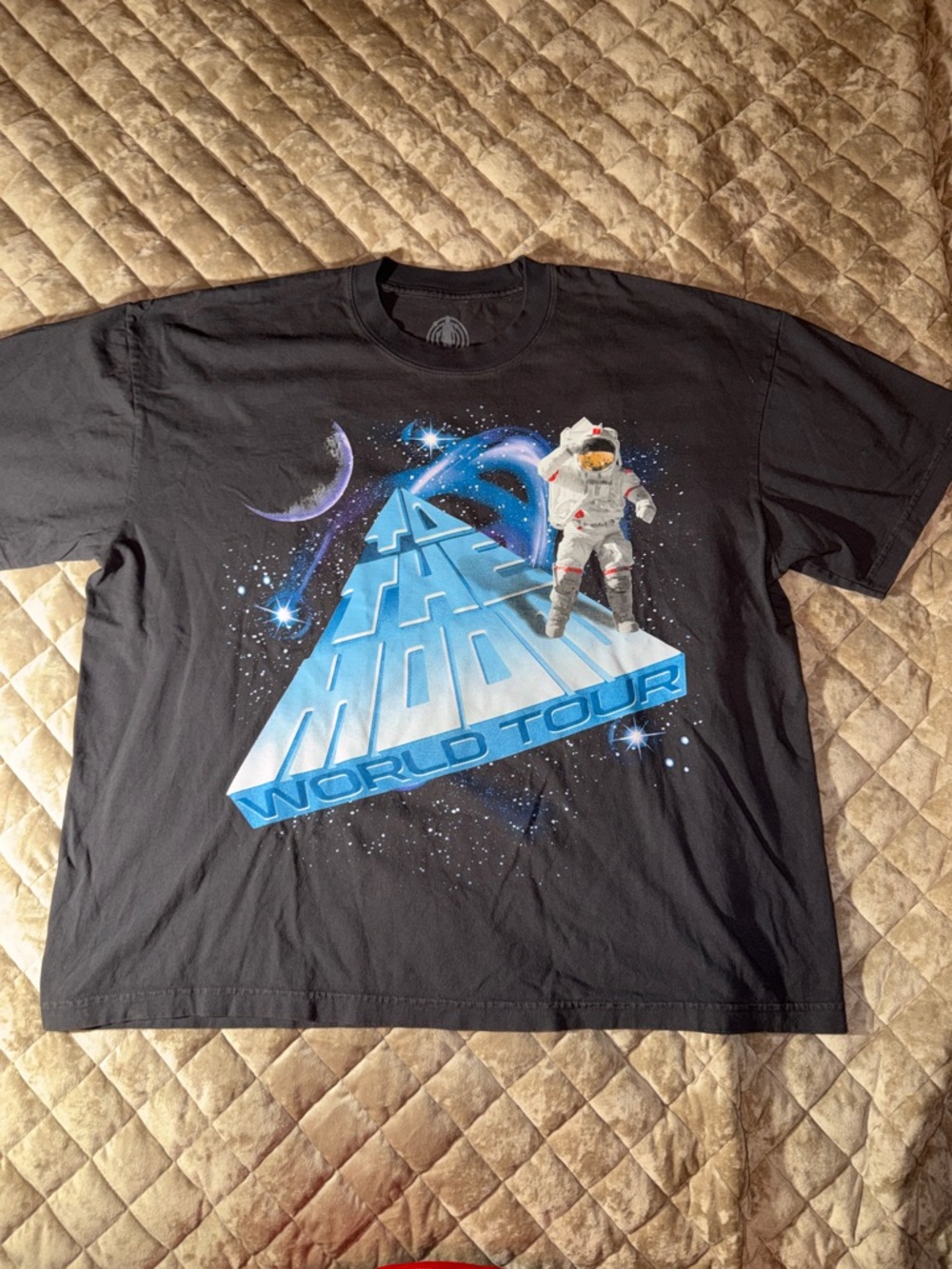 Black 'World Tour' Graphic Tee with Astronaut Print